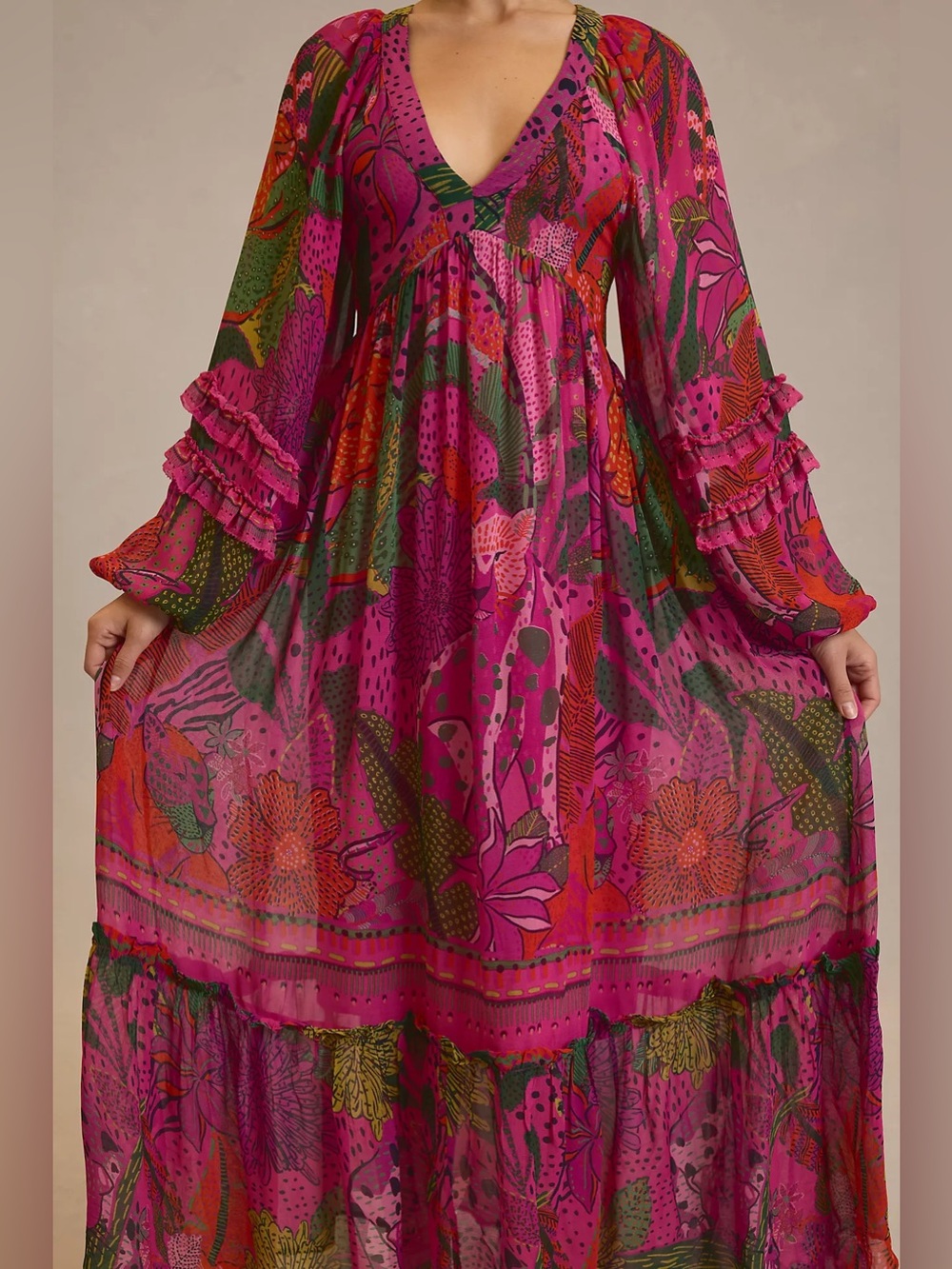 Farm Rio Long-Sleeve V-Neck Dress - Picture 3 of 8